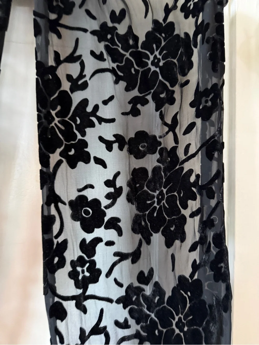 Echo Black Sheer Velvet Burnout Scarf with Fringe